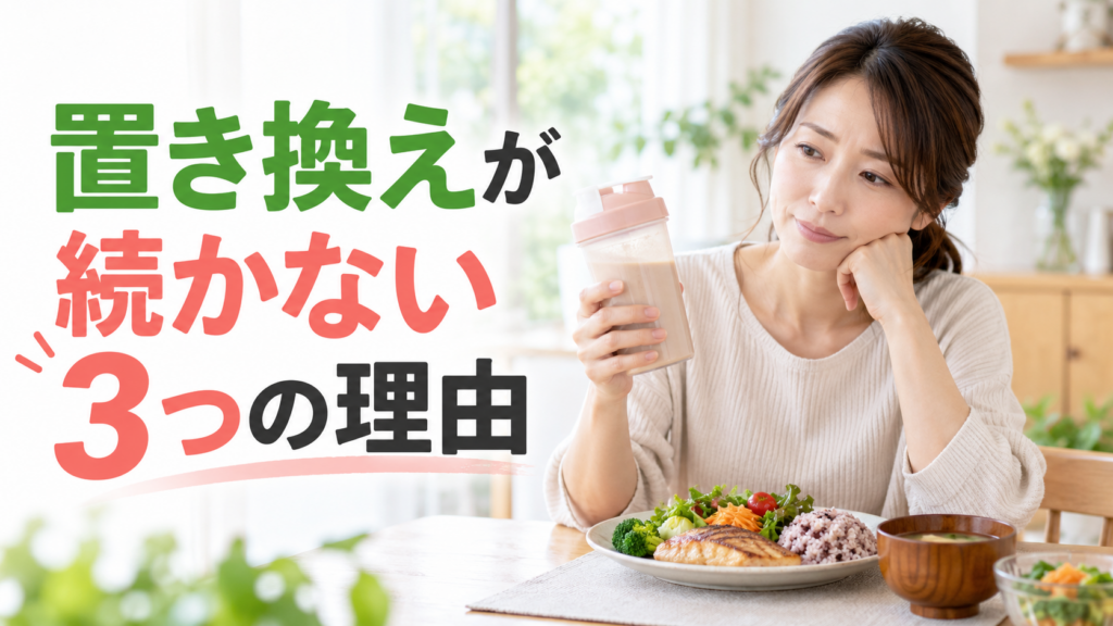 40代女性が置き換えダイエットの食事内容を見直している様子
