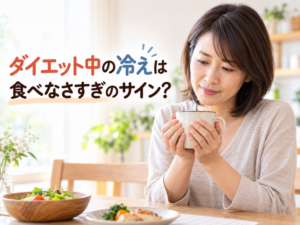40代女性がダイエット中の冷えと食事量を見直す様子