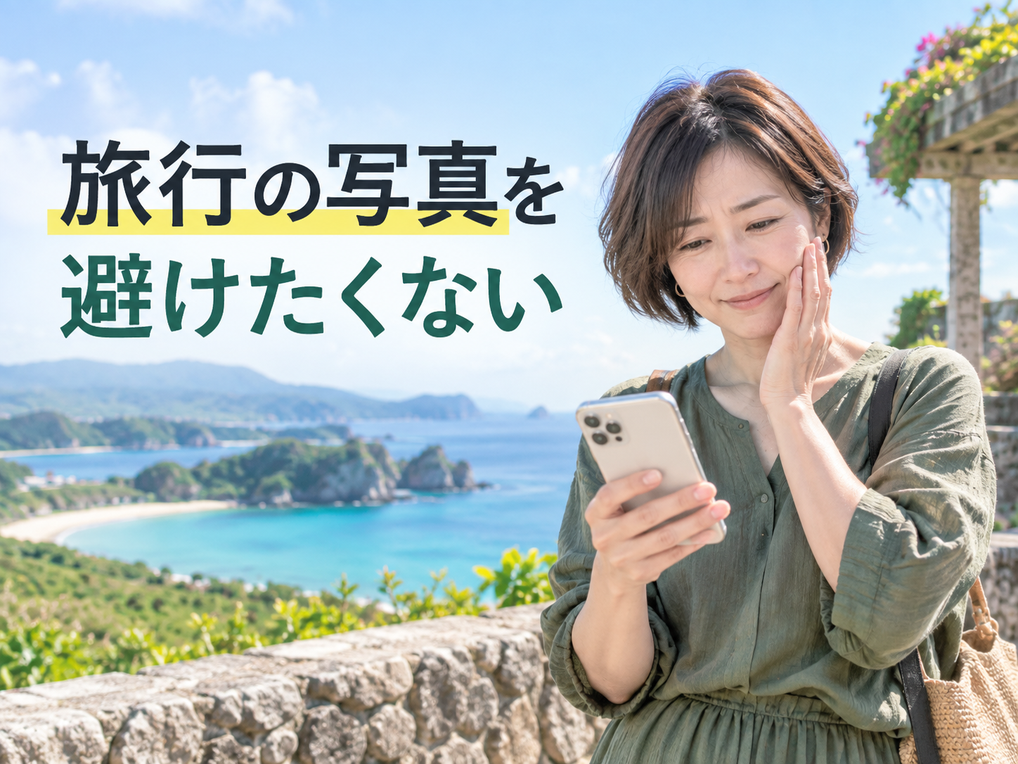 旅行の写真を避けたくない40代女性